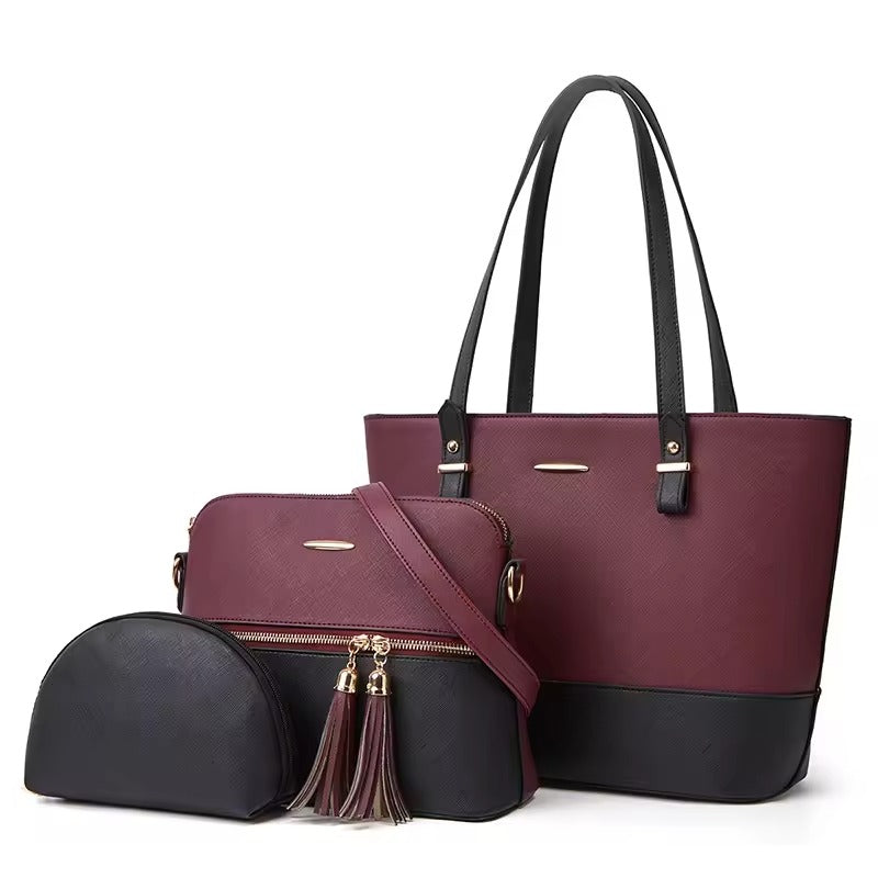 TRAVEASY Female Bag 2025 Fashion 3 Pcs Bags Set Zipper Handbag Women Color Contrast Hand Bags Casual Lady Clutch and Tote Bag