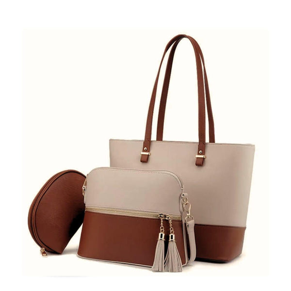 TRAVEASY Female Bag 2025 Fashion 3 Pcs Bags Set Zipper Handbag Women Color Contrast Hand Bags Casual Lady Clutch and Tote Bag