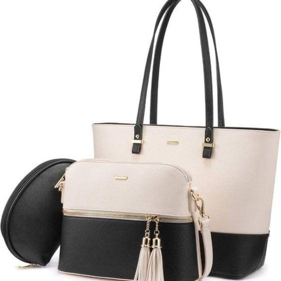 TRAVEASY Female Bag 2025 Fashion 3 Pcs Bags Set Zipper Handbag Women Color Contrast Hand Bags Casual Lady Clutch and Tote Bag