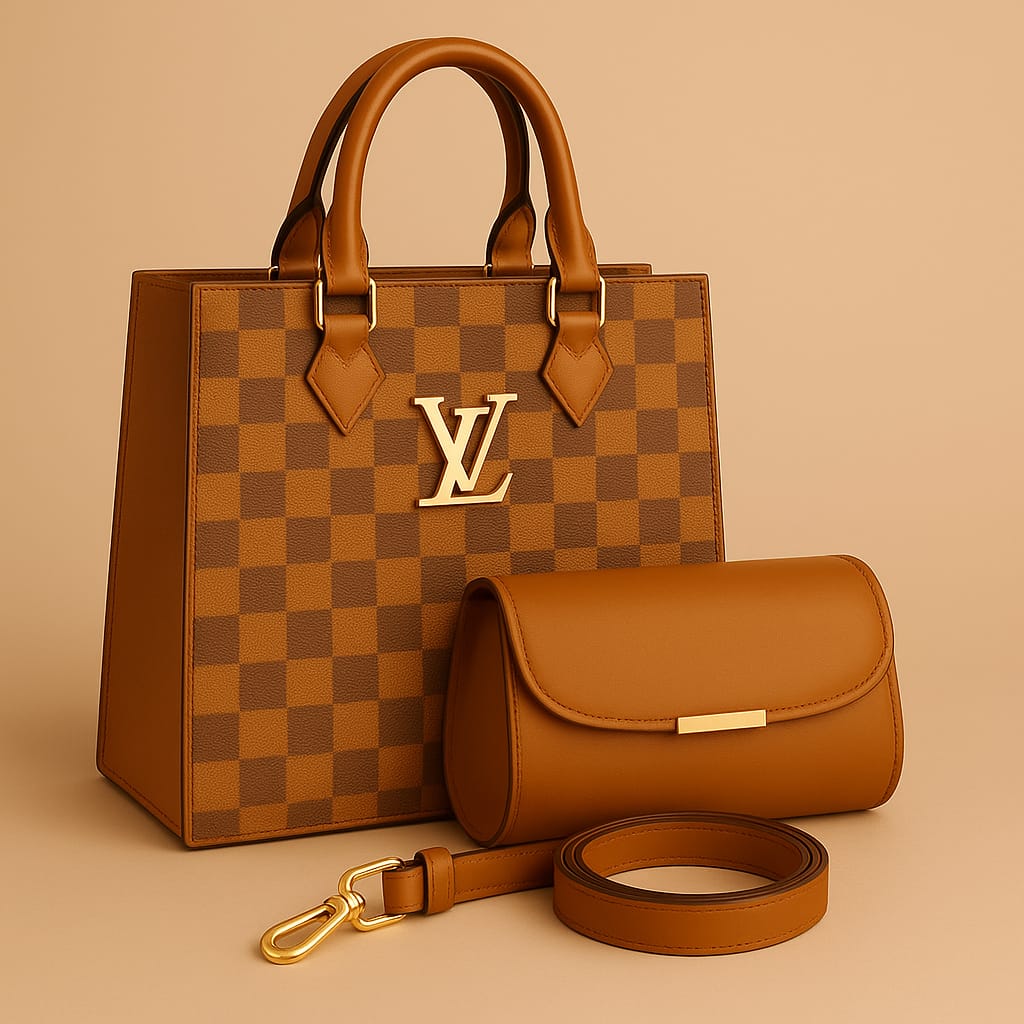 luxury checkered handbag and wallet set