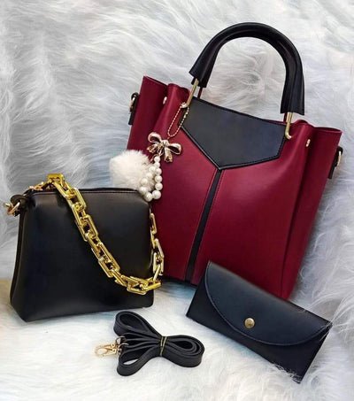 Women's PU Leather Plain Handle Shoulder Bag